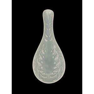 Celadon Muted Gray Green Raised Leaf Design Ceramic Spoon Rest 'Sheffield Home'